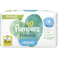 Pampers Harmonie Aqua Baby Wipes 144 Τεμάχια (3x48 Τεμάχια) - Απαλά Βρεφικά Μωρομάντηλα από 99% Νερό, για την Ευαίσθητη Επιδερμίδα​​​​​​​