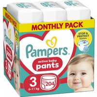 Pampers Active Baby Pants Monthly Pack No3 (6-11kg) Πάνες Βρακάκι 204 Πάνες