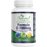 Natural Vitamins Formula C-1000mg 50tabs - Συμπλήρωμα Διατροφής Ολοκληρωμένης Φόρμουλας Βιταμίνης C με Βιοφλαβονοειδή, Αγριοτριανταφυλλιά & Ασερόλα για Ενίσχυση του Ανοσοποιητικού