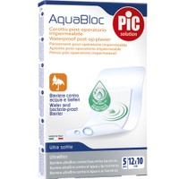 Pic Solution Aquabloc Waterproof Post-Op Plaster 5 Τεμάχια - 12cm x 10cm - Αδιάβροχο Αυτοκόλλητο Μετεγχειρητικό Επίθεμα με Ειδικό Αντιβακτηριακό Μαξιλαράκι