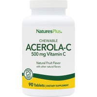 Natures Plus Acerola-C Complex Vitamin C 500mg, 90 Chew.tabs - Συμπλήρωμα Διατροφής Εκχυλίσματος Ασερόλας Πλούσιο σε Βιταμίνη C & Βιοφλαβονοειδή για την Ενίσχυση του Ανοσοποιητικού με Γεύση Κεράσι