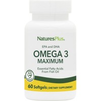 Natures Plus Omega 3 Maximum EPA & DHA 60 Softgels - Συμπλήρωμα Διατροφής Ιχθυελαίου Πλούσιο σε Ωμέγα 3 Λιπαρά Οξέα για τη Φυσιολογική Λειτουργία της Καρδίας, Εγκεφάλου & Όρασης