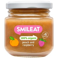 Smileat Organic Peach & Raspberry Small Jar 6m+, 130g - Βιολογικός Πουρές Φρούτων με Ροδάκινο & Σμέουρο Χωρίς Προσθήκη Ζάχαρης για Βρέφη από τον 6ο Μήνα