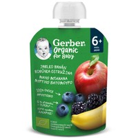 Gerber Organic Food Apple, Banana, Blueberry & Blackberry 6m+, 90g - Βιολογικός Φρουτοπουρές με Μήλο, Μπανάνα, Μύρτιλο & Βατόμουρο Μετά τον 6ο Μήνα