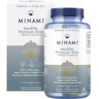 Minami MorEPA Platinum Elite + Vitamin D3 1000IU 60 Softgels - Συμπλήρωμα Διατροφής Υψηλής Καθαρότητας & Συγκέντρωσης Πλούσιο σε Ω3 Λιπαρά Οξέα & Βιταμίνη D3 για την Καλή Λειτουργία του Καρδιαγγειακού Συστήματος, Οστών Μυών & Ανοσοποιητικού