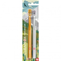 Curaprox CS 5460 Fox & Bunny Edition Ultra Soft Toothbrush 2 Τεμάχια - Πορτοκαλί / Γκρι - Οδοντόβουρτσα με Πολύ Μαλακές, Πυκνές Ίνες & Καπάκι Προστασίας