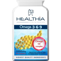 Healthia Omega 3 - 6 - 9 1000mg 90caps - Συμπλήρωμα Διατροφής με Ω3-6-9 Λιπαρά Οξέα για την Καλή Λειτουργία της Καρδιάς, του Εγκεφάλου & της Όρασης