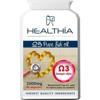 Healthia Omega 3 Pure Fish Oil 1000mg 90caps - Συμπλήρωμα Διατροφής με Ω3 Λιπαρά Οξέα & Βιταμίνη Ε για την Καλή Λειτουργία της Καρδιάς, του Εγκεφάλου & της Όρασης