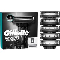 Gillette Mach 3 Charcoal Replacement Razors 5 Τεμάχια - Ανταλλακτικές Κεφαλές Ξυριστικής Μηχανής 3 Λεπίδων με Ενεργό Άνθρακα