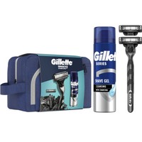 Gillette Promo Mach 3 Charcoal Razor 1 Τεμάχιο & Replacement Razors 2 Τεμάχια & Series Cleansing Shaving Gel 200ml & Νεσεσέρ 1 Τεμάχιο  - Ανδρική Ξυριστική Μηχανή & Ανταλλακτικές Κεφαλές Ξυριστικής Μηχανής 3 Λεπίδων με Ενεργό Άνθρακα & Gel Ξυρίσματος με Άνθρακα για Ενυδάτωση & Προστασία από τους Ερεθισμούς