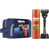 Gillette Promo Fusion 5 Proglide Razor 1 Τεμάχιο & Replacement Razor 1 Τεμάχιο & Βάση 1 Τεμάχιο & Sensitive Shave Gel 200ml & Νεσεσέρ 1 Τεμάχιο - Ανδρική Ξυριστική Μηχανή με Βάση & Ανταλλακτικές Κεφαλές Ξυριστικής Μηχανής 5 Λεπίδων & Ενυδατικό Gel Ξυρίσματος με Έλαιο Αμυγδάλου για Ευαίσθητο Δέρμα