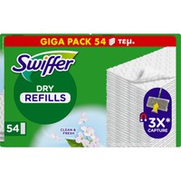 Swiffer Promo Clean & Fresh Dry Refils 54 Τεμάχια (3x18 Τεμάχια) - Στεγνά Ανταλλακτικά Πανάκια για το Πάτωμα που Παγιδεύουν τη Σκόνη