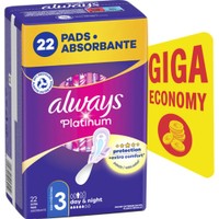 Always Promo Platinum Day & Night Pads Size 3, 22 Τεμάχια - Σερβιέτες Μεγάλου Μεγέθους με Φτερά για Άνεση & Προστασία Μέρα & Νύχτα