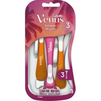 Gillette Venus Smooth Miami 2 Colors 3 Τεμάχια - Γυναικεία Ξυραφάκια μιας Χρήσης 3 Λεπίδων με Κινούμενη Κεφαλή για Βαθύ Ξύρισμα με Αρωματική Λαβή