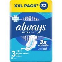 Always Ultra Day Super Extra Size 3 Wings Pads 32 Τεμάχια - Σερβιέτες Μεγάλου Μεγέθους με Φτερά για Άνεση & Προστασία Όλη τη Μέρα