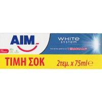 Aim Promo White System Toothpaste 150ml (2x75ml) - Φθοριούχος Οδοντόκρεμα για Λεύκανση των Δοντιών & Ενδυνάμωση του Σμάλτου