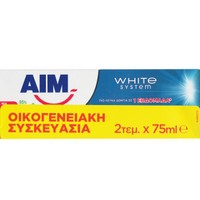 Aim Promo White System Toothpaste 150ml (2x75ml) - Φθοριούχος Οδοντόκρεμα για Λεύκανση των Δοντιών & Ενδυνάμωση του Σμάλτου