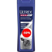 Ultrex Promo Men 3 in 1 Active Clean 360ml - Αντιπυτιριδικό Σαμπουάν για Άνδρες με Κρέμα Μαλλιών για Μαλλιά, Πρόσωπο & Σώμα με Ενεργό Άνθρακα