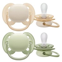Philips Avent Ultra Soft Silicone Soother 0-6m Κωδ SCF091/05 - Μπεζ - Σκούρο Πράσινο - Ορθοδοντική Πιπίλα Σιλικόνης με Μαλακό & Εύκαμπτο Προστατευτικό για Λιγότερους Ερεθισμούς στο Δέρμα
