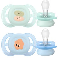 Philips Avent Ultra Start Silicone Orthodontic Soother 0-2m, 2 Τεμάχια - Πράσινο / Μπλε - Ορθοδοντική Πιπίλα Σιλικόνης Κατάλληλη για Νεογέννητα Μωρά με Θήκη Μεταφοράς