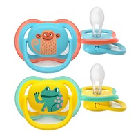 Philips Avent Ultra Colors of Nature Silicone Soother Ultra Soft 18m+ Κωδ SCF349/58, 2 Τεμάχια - Σχέδια Γαλάζιο / Κίτρινο - Ορθοδοντική Πιπίλα Σιλικόνης με Μεγάλες Οπές για να Αναπνέει το Δέρμα του Μωρού