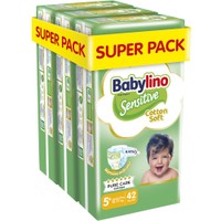 Babylino Sensitive Cotton Soft Super Pack Junior Plus Νο5+ (12-17kg) 126 Τεμάχια (3x42 Τεμάχια) - 