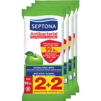 Septona Promo Antibacterial Wipes with Green Apple Fragrance 60 Τεμάχια (4x15 Τεμάχια) - Αντιβακτηριδιακά Μαντηλάκια Χεριών με Άρωμα Πράσινο Μήλο