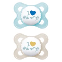 Mam Original Ι Love Daddy Silicone Soother 2-6m 2 Τεμάχια, Κωδ 115SB2c - Γκρι / Γαλάζιο - Ορθοδοντική Πιπίλα με Θηλή Σιλικόνης Φιλική προς το Δερματάκι του Μωρού με Πρακτική Θήκη Μεταφοράς