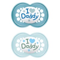 Mam Original Ι Love Daddy Silicone Soother 6-16m 2 Τεμάχια, Κωδ 170SB1c - Μπλε / Γαλάζιο - Ορθοδοντική Πιπίλα με Θηλή Σιλικόνης Φιλική προς το Δερματάκι του Μωρού με Πρακτική Θήκη Μεταφοράς