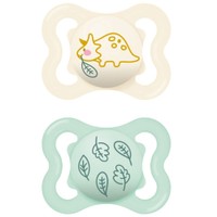 Mam Supreme Silicone Soother 2-6m+, 2 Τεμάχια, Κωδ 145SUc - Μπεζ / Πράσινο Ανοιχτό - Ορθοδοντική Πιπίλα Σιλικόνης με Μεγάλες Οπές Αερισμού & Θήκη Μεταφοράς