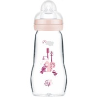 Mam Feel Good Premium Glass Bottle 2m+, 260ml, Κωδ 375SG - Ροζ 2 - Γυάλινο Μπιμπερό με Θηλή Σιλικόνης Μεσαίας Ροής