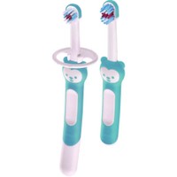 Mam Learn to Brush Set Soft Toothbrush 5m+ Γαλάζιο 2 Τεμάχια, Κωδ 608B - Βρεφική, Εκπαιδευτική Οδοντόβουρτσα με Μαλακές Ίνες & Ασπίδα Προστασίας