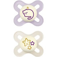 Mam Original Start Night Silicone Soother 0-2m, Κωδ 124SGc 2 Τεμάχια - Λιλά / Κρεμ - Πολύ Μικρή Πιπίλα Σιλικόνης που Λάμπει στο Σκοτάδι