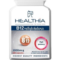 Healthia B12 Methylcobalamin 1000μg High Potency 120caps - Συμπλήρωμα Διατροφής με Βιταμίνη Β12 σε Μορφή Μεθυλκοβαλαμίνης για Καλύτερη Απορρόφηση & Υψηλότερη Βιοδιαθεσιμότητα για την Καλή Λειτουργία του Νευρικού - Καρδιαγγειακού Συστήματος