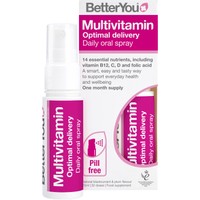 BetterYou Multivitamin Optimal Delivery Daily Oral Spray 25ml - Συμπλήρωμα Διατροφής σε Μορφή Spray των 12 Βασικών Βιταμινών με Σελήνιο & Ιώδιο για Συνολική Ευεξία του Οργανισμού, Ενέργεια, Τόνωση & Ενίσχυση του Ανοσοποιητικού με Φυσική Γεύση Φραγκοστάφυλο & Δαμάσκηνο