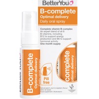 BetterYou B-Complete Daily Oral Spray 25ml - Συμπλήρωμα Διατροφής σε Μορφή Spray Συμπλέγματος Βιταμινών Β για Ενέργεια Ορμονική Ισορροπία & Καλή Λειτουργία του Νευρικού Συστήματος με Φυσική Γεύση Ροδάκινο, Δαμάσκηνο & Βατόμουρο