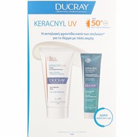 Ducray Promo Keracnyl UV Anti-Blemish Face Fluid Spf50+, 50ml & Δώρο Foaming Gel Face - Body 100ml - Λεπτόρρευστη Αντηλιακή Κρέμα Προσώπου Πολύ Υψηλής Προστασίας, Κατά των Ατελειών & Gel Καθαρισμού Προσώπου - Σώματος για Λιπαρό με Τάση Ακμής Δέρμα