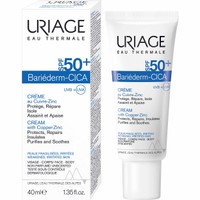 Uriage Bariederm Cica Cream with Copper - Zinc Spf50+, 40ml - Προστατευτική, Αναπλαστική Κρέμα Προσώπου - Σώματος με Πολύ Υψηλή Αντηλιακή Προστασία, Κατάλληλη για Ερεθισμένες & Αδύναμες Επιδερμίδες