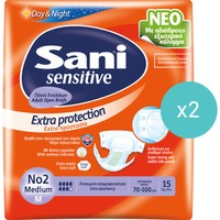 Σετ Sani Sensitive Extra Protection Day & Night No2 Medium 70-100cm 30 Τεμάχια (2x15 Τεμάχια) - Πάνες Ενηλίκων για Βαριά Μορφή Ακράτειας