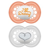 Mam I Love Mummy & Daddy Silicone Soother Κωδ 170S 6m+ 2 Τεμάχια - Πορτοκαλί/ Γκρι - Ορθοδοντική Πιπίλα Σιλικόνης από 6+ Μηνών