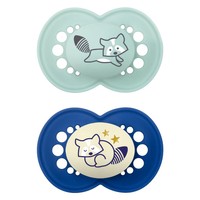 Mam Day & Night Silicone Soother 16m+ Κωδ 274S 2 Τεμάχια - Τιρκουάζ/ Μπλε - Ορθοδοντική Πιπίλα Σιλικόνης που Λάμπει στο Σκοτάδι από 16+ Μηνών