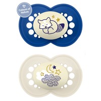 Mam Original Night Orthodontic Silicone Soother 6 - 16m Κωδ 160S 2 Τεμάχια - Μπλε/ Κρεμ - Ορθοδοντική Πιπίλα Σιλικόνης που Λάμπει στο Σκοτάδι από 6 Έως 16 Μηνών