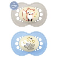 Mam Original Night Orthodontic Silicone Soother 6 - 16m Κωδ 160S 2 Τεμάχια - Γκρι/ Γαλάζιο - Ορθοδοντική Πιπίλα Σιλικόνης που Λάμπει στο Σκοτάδι από 6 Έως 16 Μηνών