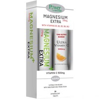 Power Health Promo Magnesium Extra 375mg, 20 Effer.tabs & Ultra Vitamin C 500mg, 20 Effer.tabs - Συμπλήρωμα Διατροφής Μαγνησίου & Συμπλέγματος Βιταμινών Β για την Καλή Λειτουργία των Μυών & Ορμονική Ισορροπία & Συμπλήρωμα Διατροφής Βιταμίνης C για Ενίσχυση του Ανοσοποιητικού με Γεύση Πορτοκάλι