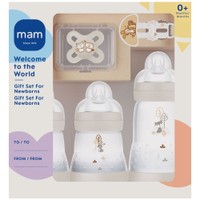 Mam Promo Welcome to the World Newborn Gift Set 0m+, 1 Τεμάχιο - Κρεμ 2 - Βρεφικό Σετ με 3 Μπιμπερό & 1 Πιπίλα & 1 Κορδέλα Στήριξης Πιπίλας
