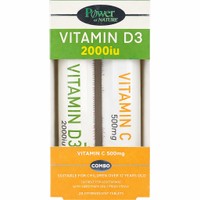 Power Health Promo Vitamin D3 2000iu Stevia 20 Effer.tabs & Vitamin C 500mg 20 Effer.tabs 1+1 Δώρο - Συμπλήρωμα Διατροφής Βιταμίνης D3 για Απορρόφηση του Ασβεστίου & Βιταμίνη C για Ενίσχυση της Άμυνας του Οργανισμού