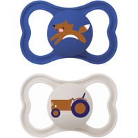 Mam Supreme Silicone Soother 16m+, 2 Τεμάχια, Κωδ 295SBc - Μπλε Σκούρο / Γκρι - Ορθοδοντική Πιπίλα Σιλικόνης που Υποστηρίζει την Υγιή Οδοντική Ανάπτυξη