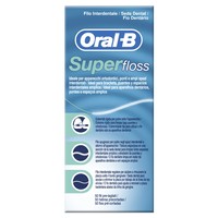 Oral-B Superfloss Dental Floss 50m - Οδοντικό Νήμα με Κερί για μια Άνετη Εμπειρία Καθαρισμού σε Γέφυρες, Σιδεράκια & Μεγάλα Μεσοδόντια Διαστήματα