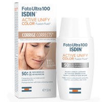 Isdin Foto Ultra 100 Active Unify Color Fusion Fluid Spf50+, 50ml - Λεπτόρρευστο Αντηλιακό Γαλάκτωμα Προσώπου με Πολύ Υψηλή Προστασία για Απαλό & Ομαλό Χρωματικό Τόνο Δέρματος