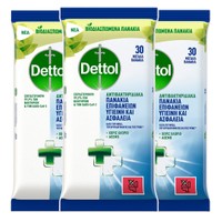 Dettol Πακέτο Προσφοράς Surface Clean Wipes 3x30 Τεμάχια - Άοσμα, Βιοδιασπώμενα, Αντιβακτηριδιακά Πανάκια Καθαρισμού για Όλες τις Επιφάνειες